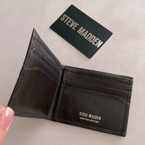 Steve madden men's bifold leather wallet Dark Brown 6 slots Smooth New in Box